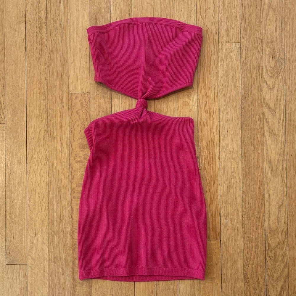NWOT Cotton Candy Ribbed Strapless Dress in Bright Pink